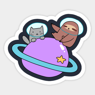 Saturn Space Sloth and Cat Sticker